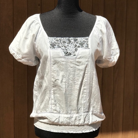 Joie Blue Gray Lace Silk Peasant Blouse - Picture 1 of 8
